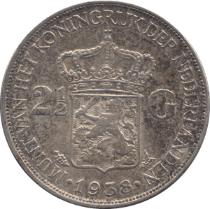 1938 SILVER 2 1/2 GUILDER NETHERLANDS - SILVER WORLD COINS - Cambridgeshire Coins