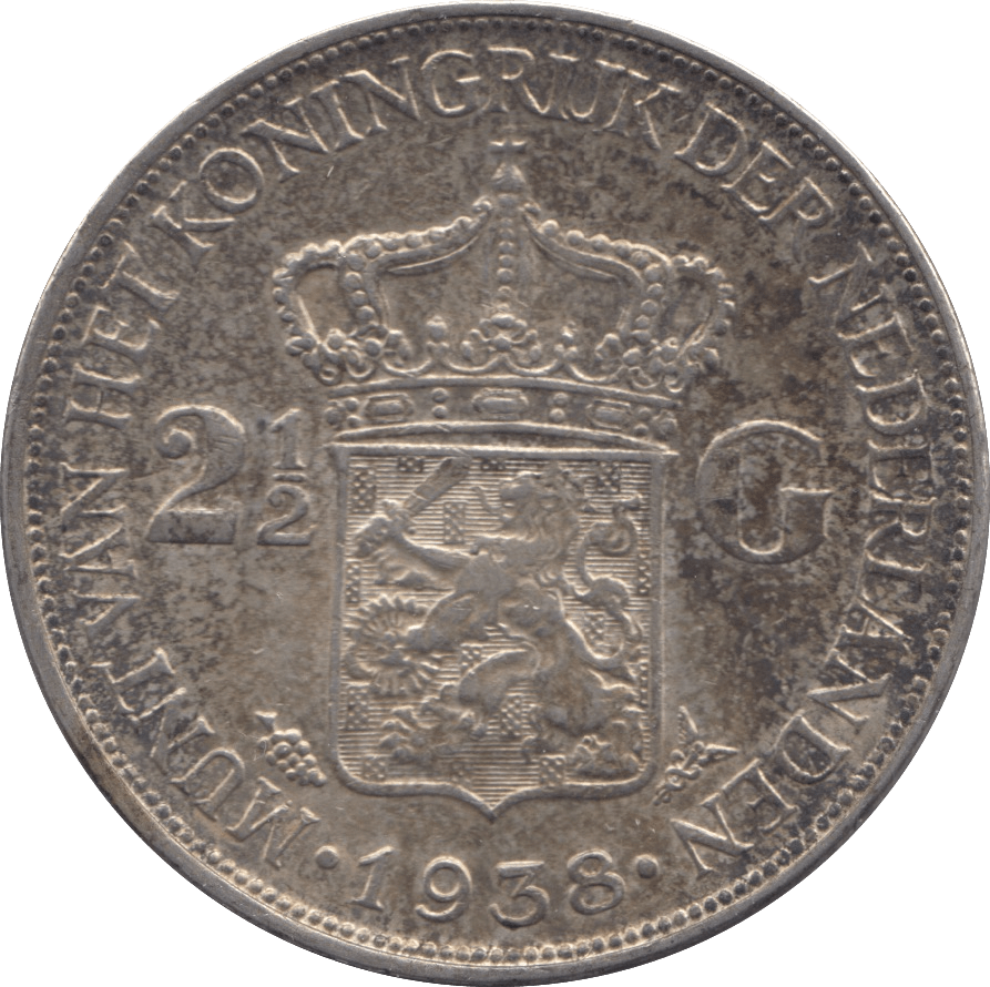 1938 SILVER 2 1/2 GUILDER NETHERLANDS - SILVER WORLD COINS - Cambridgeshire Coins