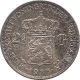 1938 SILVER 2 1/2 GUILDER NETHERLANDS - SILVER WORLD COINS - Cambridgeshire Coins
