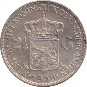 1938 SILVER 2 1/2 GULDEN NETHERLANDS - SILVER WORLD COINS - Cambridgeshire Coins