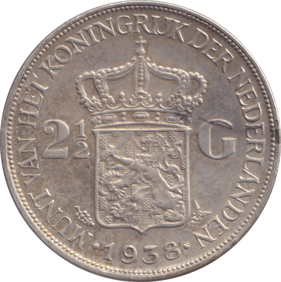 1938 SILVER 2 1/2 GULDEN NETHERLANDS - SILVER WORLD COINS - Cambridgeshire Coins