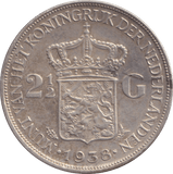 1938 SILVER 2 1/2 GULDEN NETHERLANDS - SILVER WORLD COINS - Cambridgeshire Coins