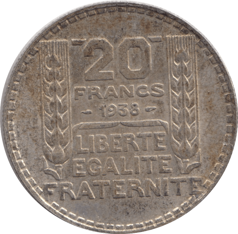 1938 SILVER 20 FRANCS FRANCE 2 - SILVER WORLD COINS - Cambridgeshire Coins
