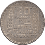 1938 SILVER 20 FRANCS FRANCE 3 - SILVER WORLD COINS - Cambridgeshire Coins