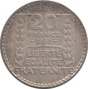 1938 SILVER 20 FRANCS FRANCE 4 - SILVER WORLD COINS - Cambridgeshire Coins