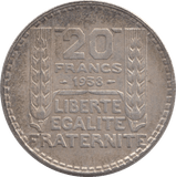 1938 SILVER 20 FRANCS FRANCE 4 - SILVER WORLD COINS - Cambridgeshire Coins