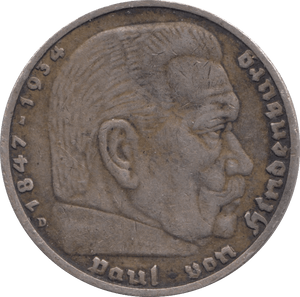 1938 SILVER 5 MARK GERMANY - SILVER WORLD COINS - Cambridgeshire Coins