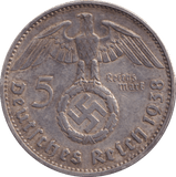 1938 SILVER 5 REICHSMARKS GERMANY - SILVER WORLD COINS - Cambridgeshire Coins