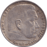 1938 SILVER 5 REICHSMARKS GERMANY - SILVER WORLD COINS - Cambridgeshire Coins