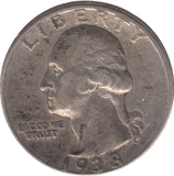 1938 SILVER EAGLE LIBERTY QUATER DOLLAR USA - SILVER WORLD COINS - Cambridgeshire Coins