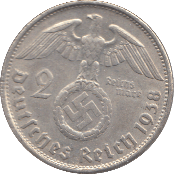 1938 SILVER NAZI GERMANY 2 MARK - SILVER WORLD COINS - Cambridgeshire Coins
