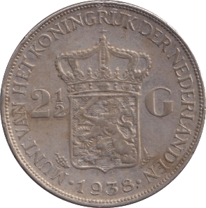 1938 SILVER NETHERLANDS 2 1/2 GULDEN - SILVER WORLD COINS - Cambridgeshire Coins