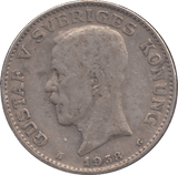 1938 SILVER ONE KRONER SWEDEN - SILVER WORLD COINS - Cambridgeshire Coins