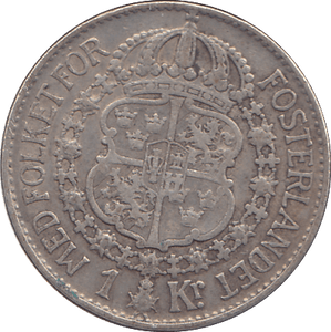 1938 SILVER ONE KRONER SWEDEN - SILVER WORLD COINS - Cambridgeshire Coins
