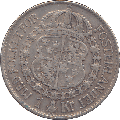 1938 SILVER ONE KRONER SWEDEN - SILVER WORLD COINS - Cambridgeshire Coins