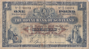 1938 THE ROYAL BANK OF SCOTLAND ONE POUND REF SCOT - 61 - WORLD BANKNOTES - Cambridgeshire Coins
