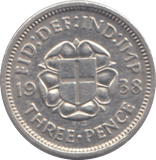 1938 THREEPENCE ( EF ) - THREEPENCE - Cambridgeshire Coins