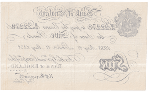 1938 WHITE FIVE POUND NOTE MAY 11TH LONDON BANK OF ENGLAND PEPPIATT OPERATION BERNHARD B5-£5 - £5 BANKNOTES WHITE - Cambridgeshire Coins