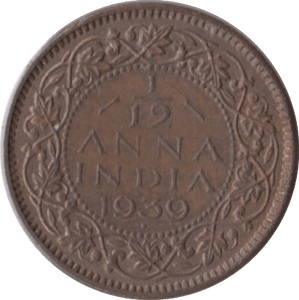 1939 1/12 ANNA INDIA - WORLD COINS - Cambridgeshire Coins