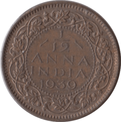 1939 1/12 ANNA INDIA - WORLD COINS - Cambridgeshire Coins