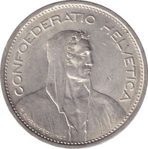 1939 FIVE FRANK SWITZERLAND - WORLD COINS - Cambridgeshire Coins