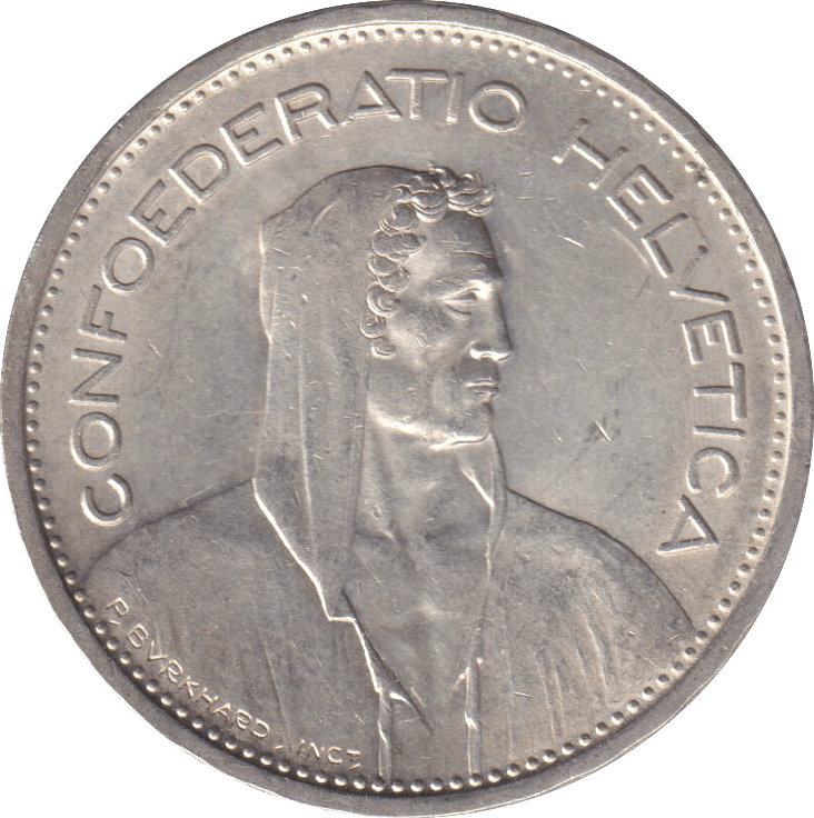 1939 FIVE FRANK SWITZERLAND - WORLD COINS - Cambridgeshire Coins