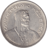 1939 FIVE FRANK SWITZERLAND - WORLD COINS - Cambridgeshire Coins