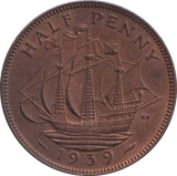 1939 HALF PENNY GEORGE VI ( UNC ) - HALFPENNY - Cambridgeshire Coins