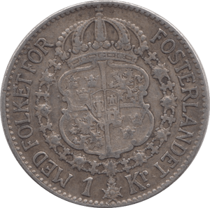 1939 SILVER 1 KRONA SWEDEN - SILVER WORLD COINS - Cambridgeshire Coins