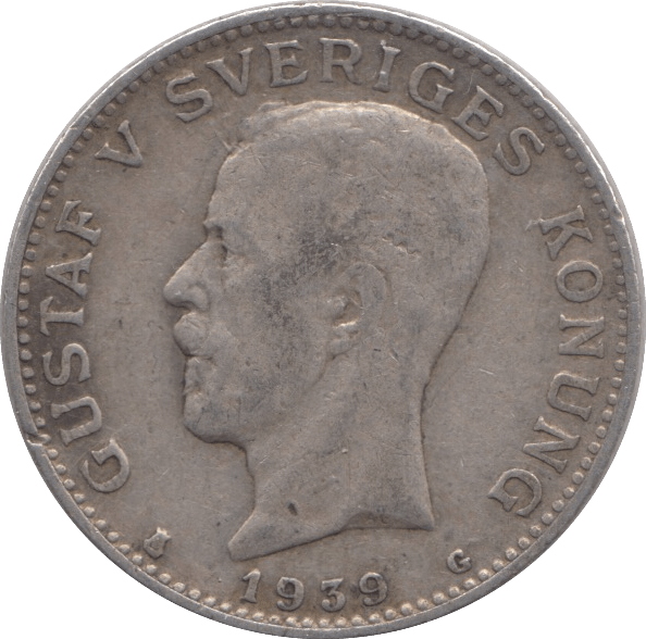 1939 SILVER 1 KRONA SWEDEN - SILVER WORLD COINS - Cambridgeshire Coins