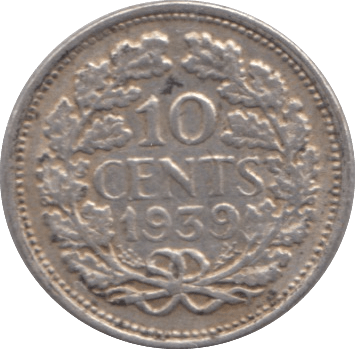 1939 SILVER 10 CENTS NETHERLANDS - SILVER WORLD COINS - Cambridgeshire Coins