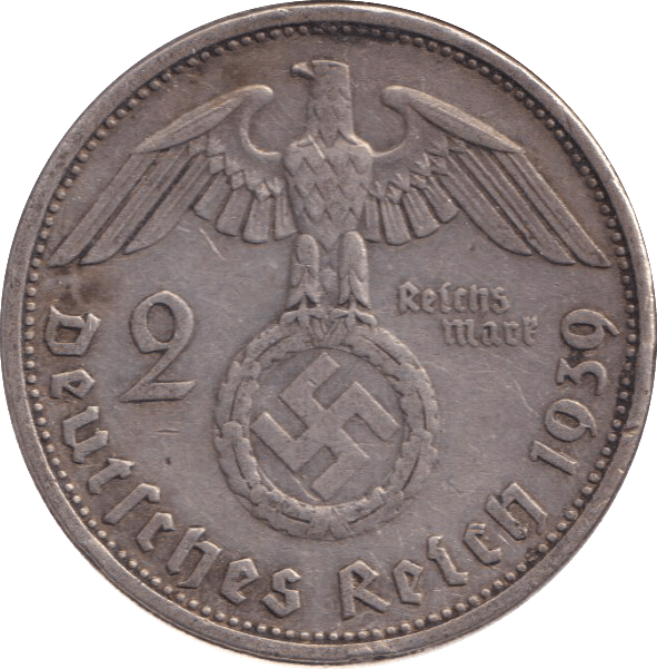 1939 SILVER 2 REICHSMARK GERMANY - SILVER WORLD COINS - Cambridgeshire Coins