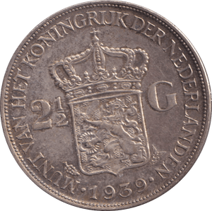 1939 SILVER 2.5 GULDEN NETHERLANDS - SILVER WORLD COINS - Cambridgeshire Coins