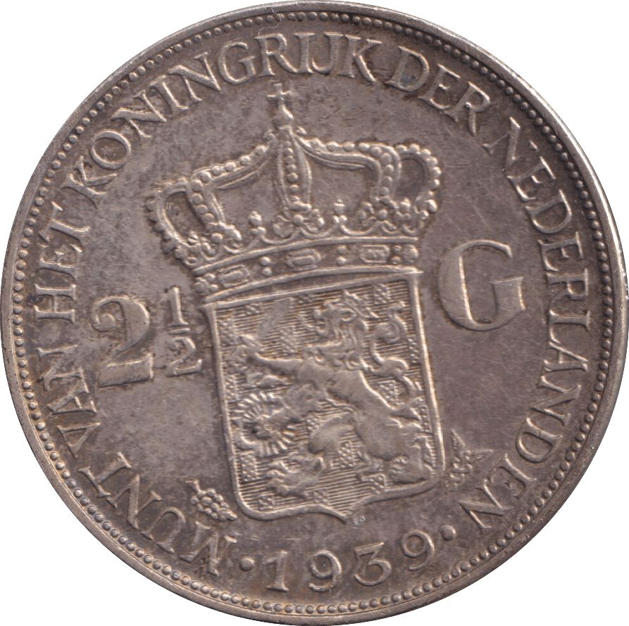 1939 SILVER 2.5 GULDEN NETHERLANDS - SILVER WORLD COINS - Cambridgeshire Coins