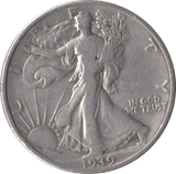 1939 SILVER HALF DOLLAR USA - SILVER WORLD COINS - Cambridgeshire Coins