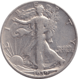 1939 SILVER HALF DOLLAR USA - SILVER WORLD COINS - Cambridgeshire Coins