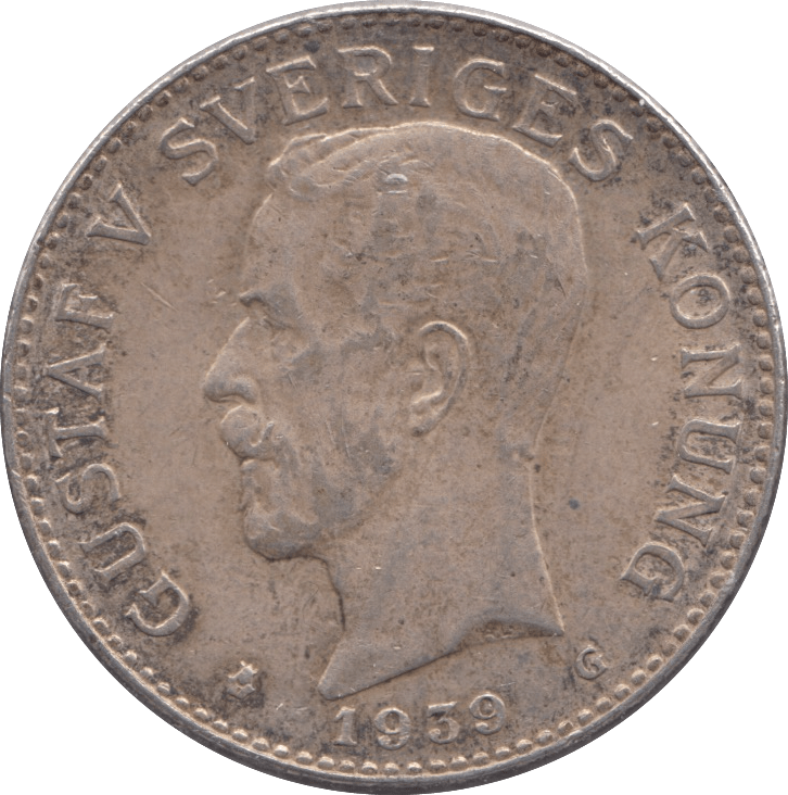 1939 SILVER TWO KRONA SWEDEN - SILVER WORLD COINS - Cambridgeshire Coins