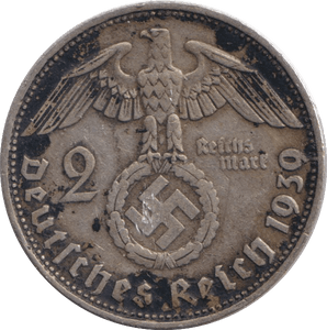 1939 SILVER TWO MARK GERMANY - SILVER WORLD COINS - Cambridgeshire Coins