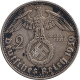 1939 SILVER TWO MARK GERMANY - SILVER WORLD COINS - Cambridgeshire Coins