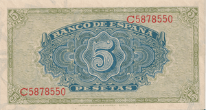1940 5 PESTAS BANKNOTE SPAIN REF-1645 - WORLD BANKNOTES - Cambridgeshire Coins