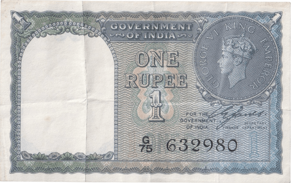 1940 ONE RUPEES BANKNOTE INDIA REF - 1602 - WORLD BANKNOTES - Cambridgeshire Coins