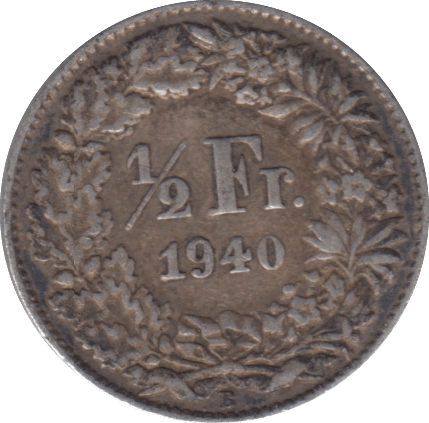 1940 SILVER 1/2 FRANC SWITZERLAND - SILVER WORLD COINS - Cambridgeshire Coins