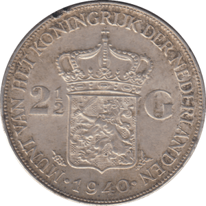 1940 SILVER 2 1/2 GULDEN NETHERLANDS - SILVER WORLD COINS - Cambridgeshire Coins