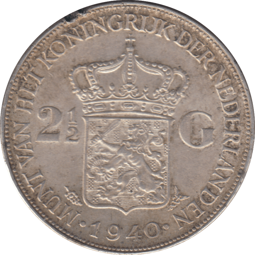 1940 SILVER 2 1/2 GULDEN NETHERLANDS - SILVER WORLD COINS - Cambridgeshire Coins