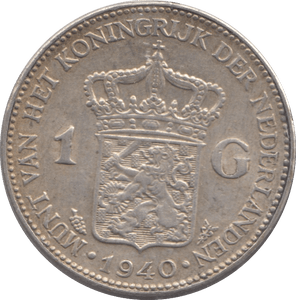 1940 SILVER NETHERLANDS ONE GULDEN - SILVER WORLD COINS - Cambridgeshire Coins