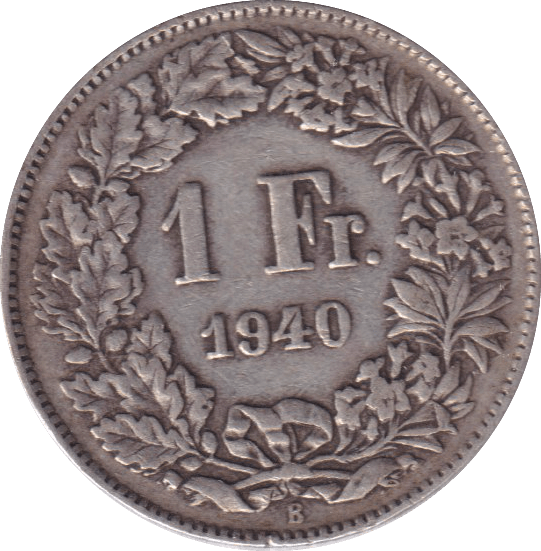 1940 SILVER ONE FRANC SWITZERLAND - SILVER WORLD COINS - Cambridgeshire Coins