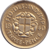 1940 THREEPENCE ( UNC ) 4 - Threepence - Cambridgeshire Coins