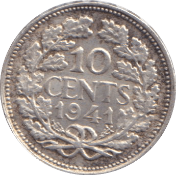 1941 10 CENTS NETHERLANDS - SILVER WORLD COINS - Cambridgeshire Coins