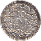 1941 10 CENTS NETHERLANDS - SILVER WORLD COINS - Cambridgeshire Coins