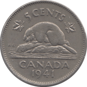 1941 FIVE CENTS CANADA - WORLD COINS - Cambridgeshire Coins